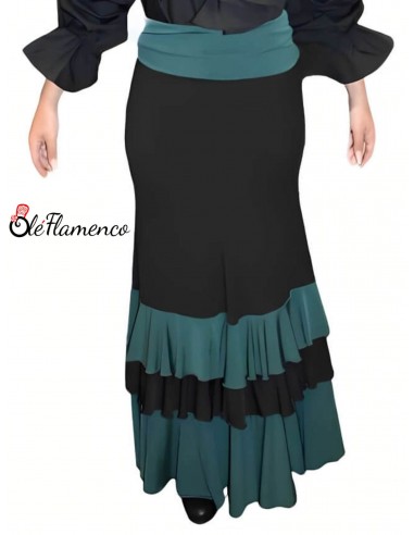 Falda Flamenca Tres volante en pico negro verde