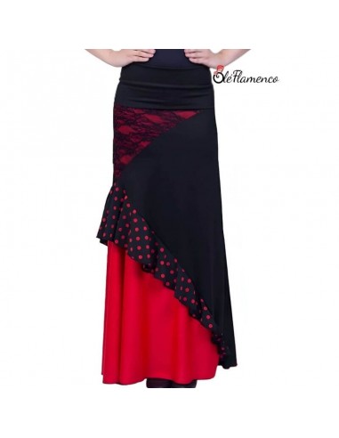 Falda de Baile Flamenco con Cintura Ancha y Volante en Diagonal