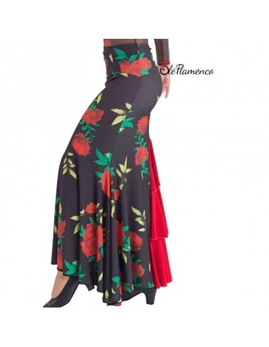 Falda de Baile Flamenco con Cintura Alta - Licra Estampada y Volantes en Rojo