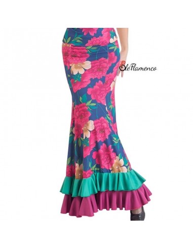 Falda de Baile Flamenco Estampada con Cintura Alta y 4 Palas con Volantes