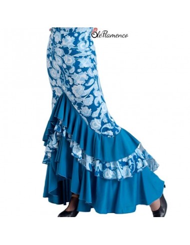Falda de Baile Flamenco en Licra estampada Azul con Volantes