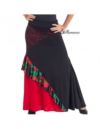 Falda de Baile Flamenco  Volante en Diagonal y Blonda