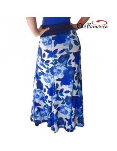 Falda de Baile Flamenco Entallada en Licra Estampada Azul