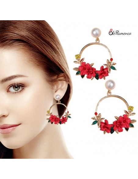 Pendientes Flamenca Aro y flores
