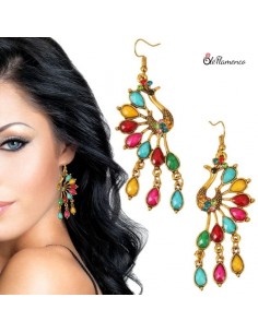 Pendientes Flamenca Pavo Real - Largos y Coloridos