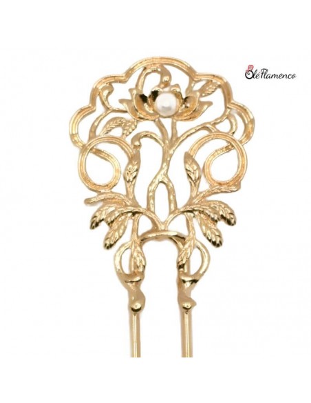 Peineta Flamenca Dorada con Perla