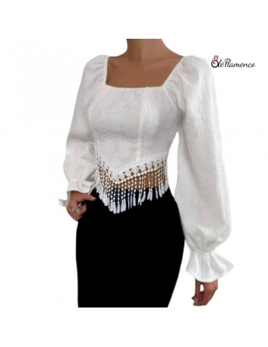 Blusa Flamenca Original con Escote Cuadrado y Espalda al Aire