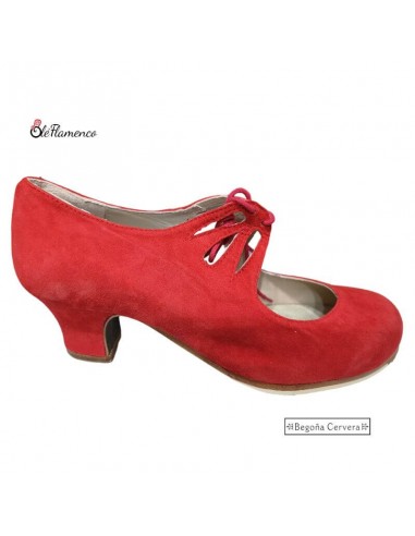 Zapato de Baile Flamenco Profesional de Begoña Cervera - Ante Rojo con Adorno de Hojas