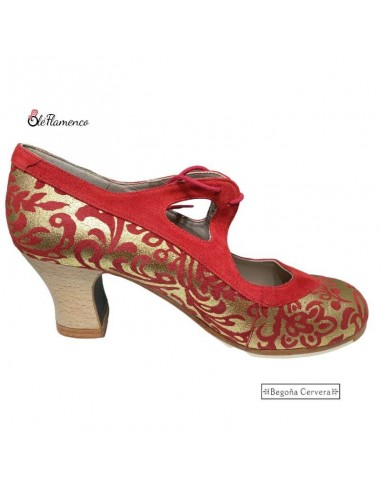 Zapato de Baile Flamenco Profesional de Begoña Cervera - Fantasía dorado y rojo