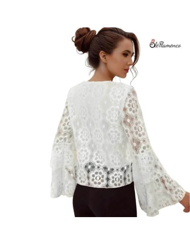 Blusa mujer flamenca de encaje con doble...