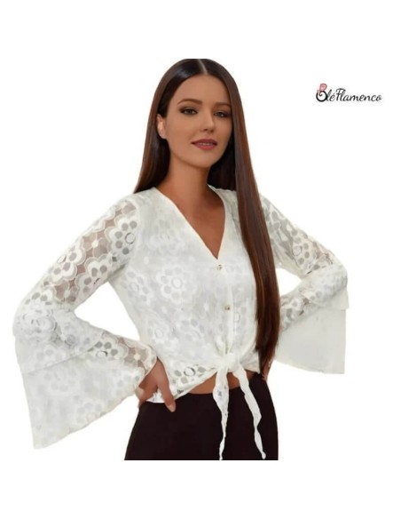 Blusa mujer flamenca de encaje con doble volante en mangas