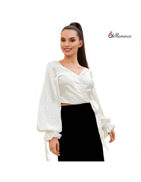 Blusa Flamenca de Lunares en Tela de Raso con Lazada