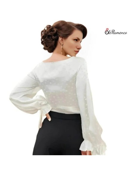 Blusa Flamenca de Lunares en Tela de Raso con Lazada