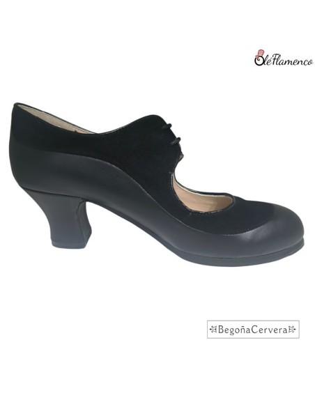 Zapato de Baile Flamenco Profesional de Begoña Cervera - Piel y Ante Negro