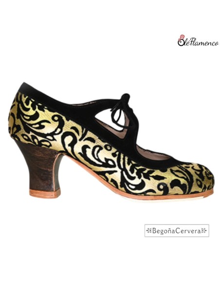 Zapato de Baile Flamenco Profesional de Begoña Cervera -Fantasía dorado Negro