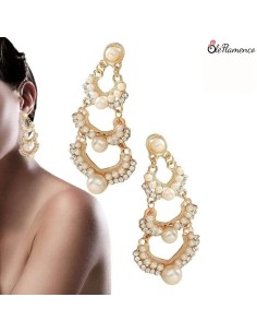Pendientes de flamenca Tres aros perlas con dorado