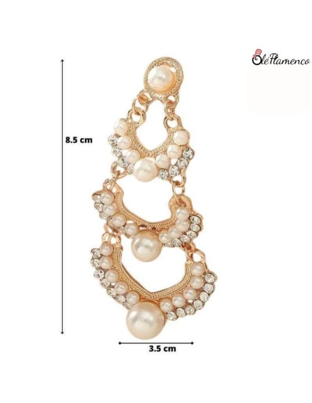 Pendientes de flamenca Tres aros perlas con dorado