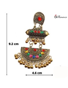 Pendientes de flamenca Con abanico y flecos de bolitas 2