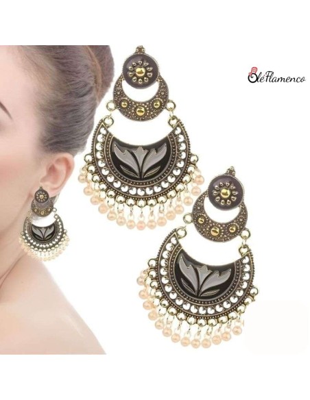 Pendientes de flamenca Aro negro y perlas