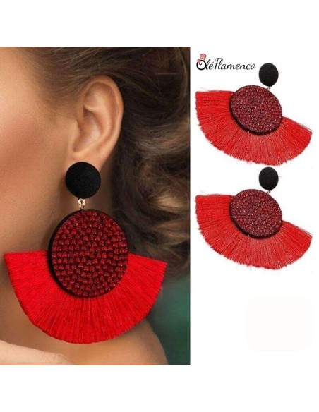 Pendientes de flamenca Abanico flecos Rojos