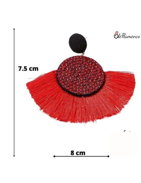 Pendientes de flamenca Abanico flecos Rojos