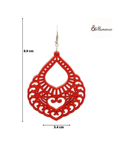 Pendientes de flamenca Madera Repujados Rojos