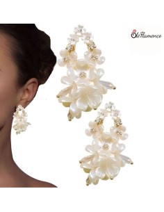 Pendientes de flamenca aro flor anacarados
