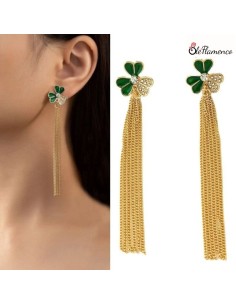 Pendientes de flamenca Trébol con flecos dorados