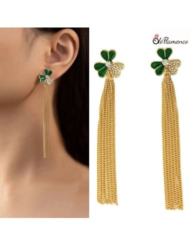 Pendientes de flamenca Trébol con flecos dorados