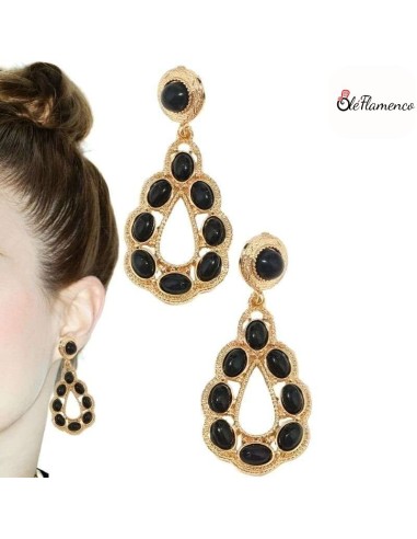 Pendientes de flamenca Aro lagrima negro
