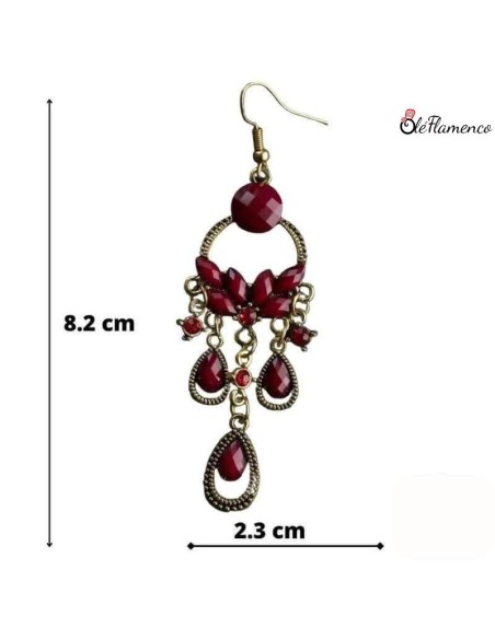 Pendientes de flamenca Largos Rojo con lagrimas