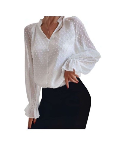 Blusa de Mujer con topos- Cuello en Pico y...