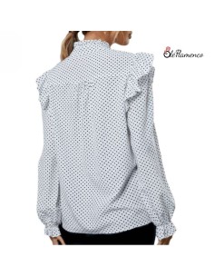 Blusa de Mujer con Canesú de Lunares y Volantes, Mangas... 2