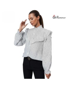 Blusa de Mujer con Canesú de Lunares y Volantes, Mangas...