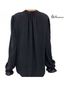 Blusa de Mujer con Volantes y Encaje en negro 2