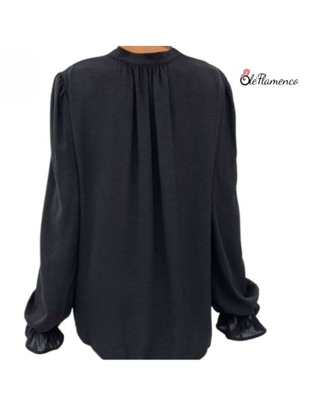 Blusa de Mujer con Volantes y Encaje en negro