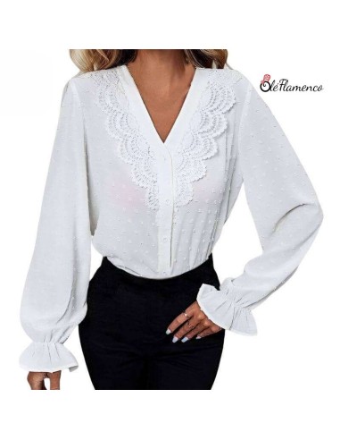 Blusa de Mujer con Topos y Bordado