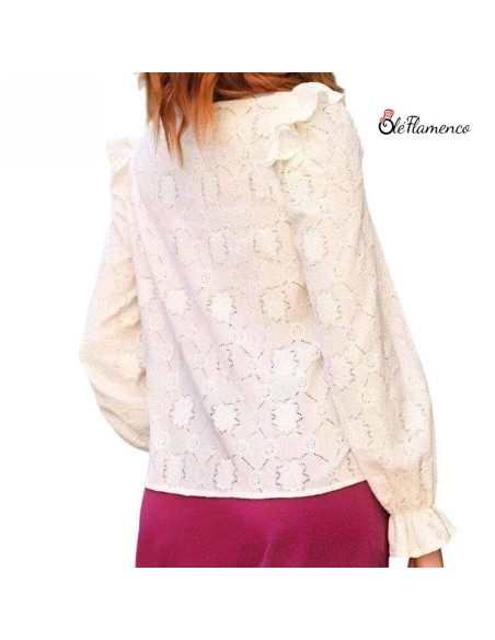 Blusa mujer con estampado original y detalles de volantes