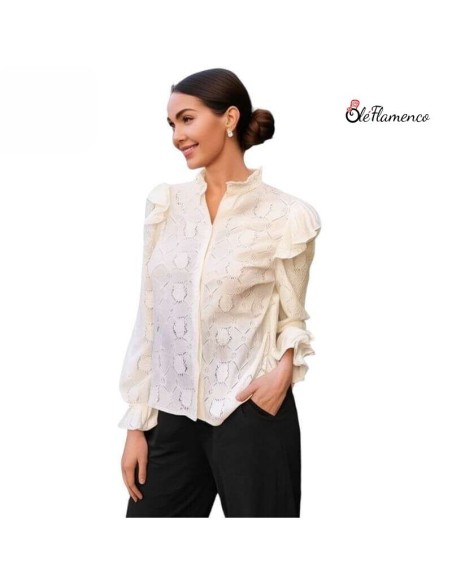 Blusa mujer con estampado original y detalles de volantes