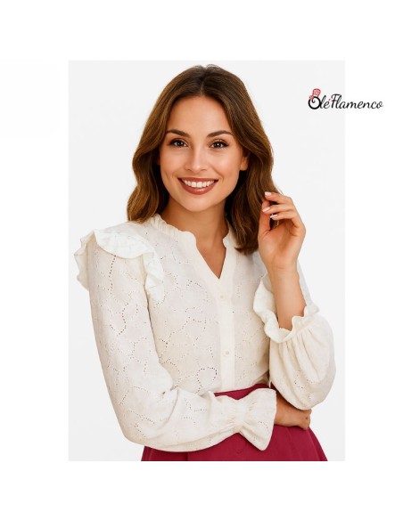 Blusa mujer con estampado original y detalles de volantes