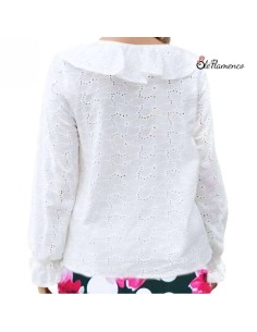 Blusa de Mujer con Volantes y Chorrera Tejido Brocado 2