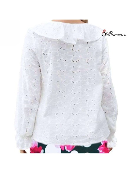 Blusa de Mujer con Volantes y Chorrera Tejido Brocado