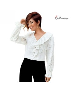 Blusa de Mujer con Volantes y Chorrera Tejido Brocado