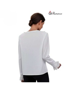 Blusa mujer con tira bordada en chorrera y puños 2