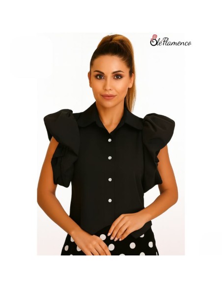 Blusa Flamenca Negra con Volantes