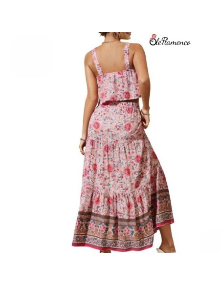 Conjunto de dos piezas floral para romería Rosa