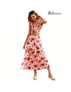 Conjunto de dos piezas floral para romería Amapola