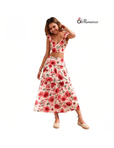 Conjunto de dos piezas floral para romería Amapola