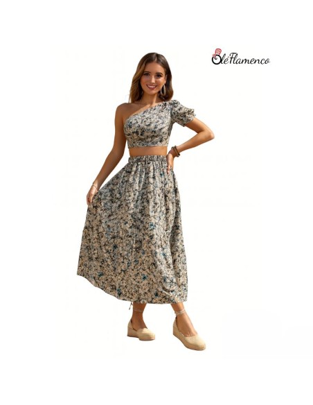 Conjunto de dos piezas floral para romería Asimetrico