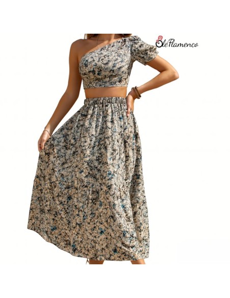 Conjunto de dos piezas floral para romería Asimetrico